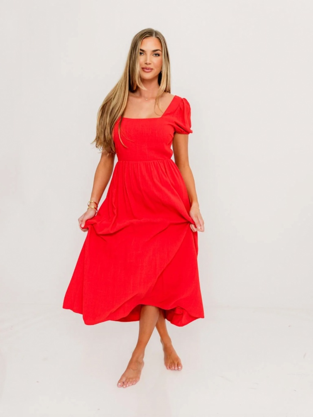 August Open Back Midi Dress in Poppy - Bump Friendly